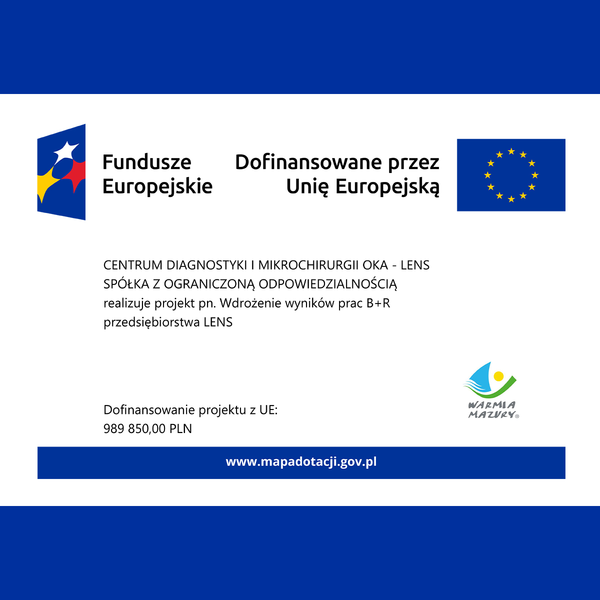 Dofinansowanie projektu z UE: „Wdrożenie wyników prac B+R przedsiębiorstwa LENS”